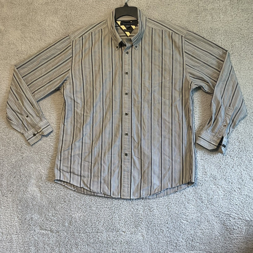 Tommy Hilfiger Mens‎ XL 80s Two-Ply Cotton Button-Down Shirt Gray Striped